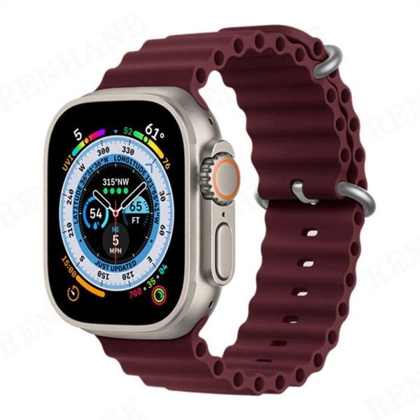 Apple Watch 42-45-44-49mm Ocean Loop Silikon Kordon Bordo