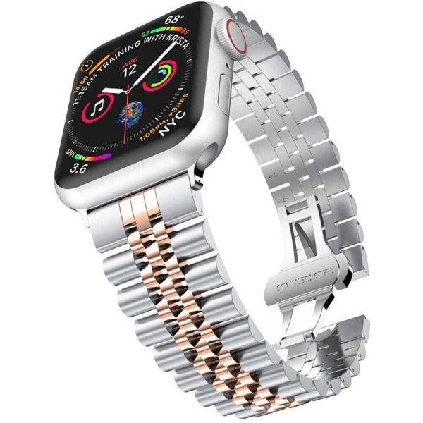 Apple Watch 49-45-44-42mm Rolex Metal Kordon Gümüş-Rose