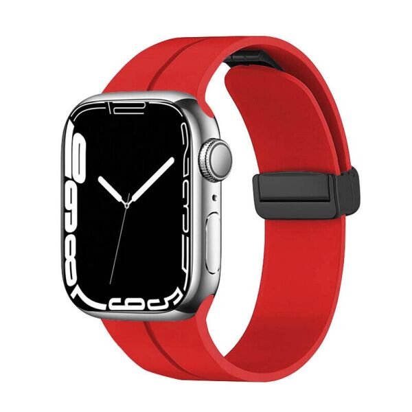 Apple Watch 49-45-44-42mm PRO Magnet Silikon Kordon Kırmızı
