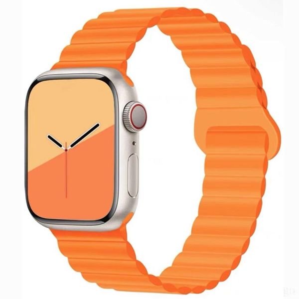 Apple Watch 49-45-44-42mm TWO Magnetli Silikon Kordon Turuncu