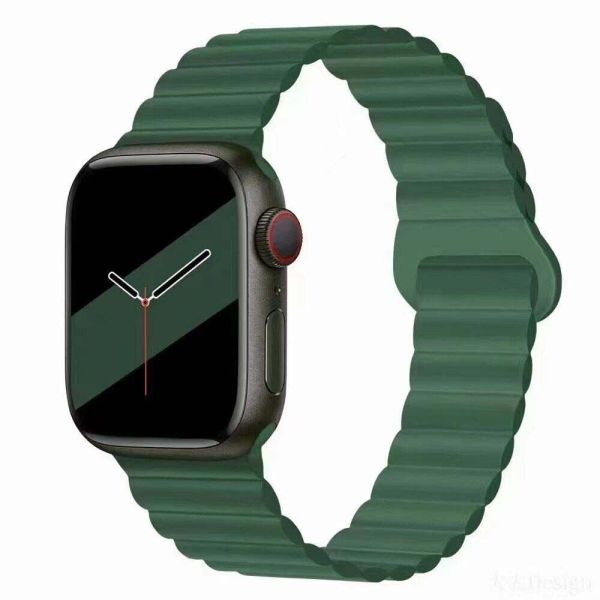 Apple Watch 38-40-41mm TWO Magnetli Silikon Kordon Koyu Yeşil