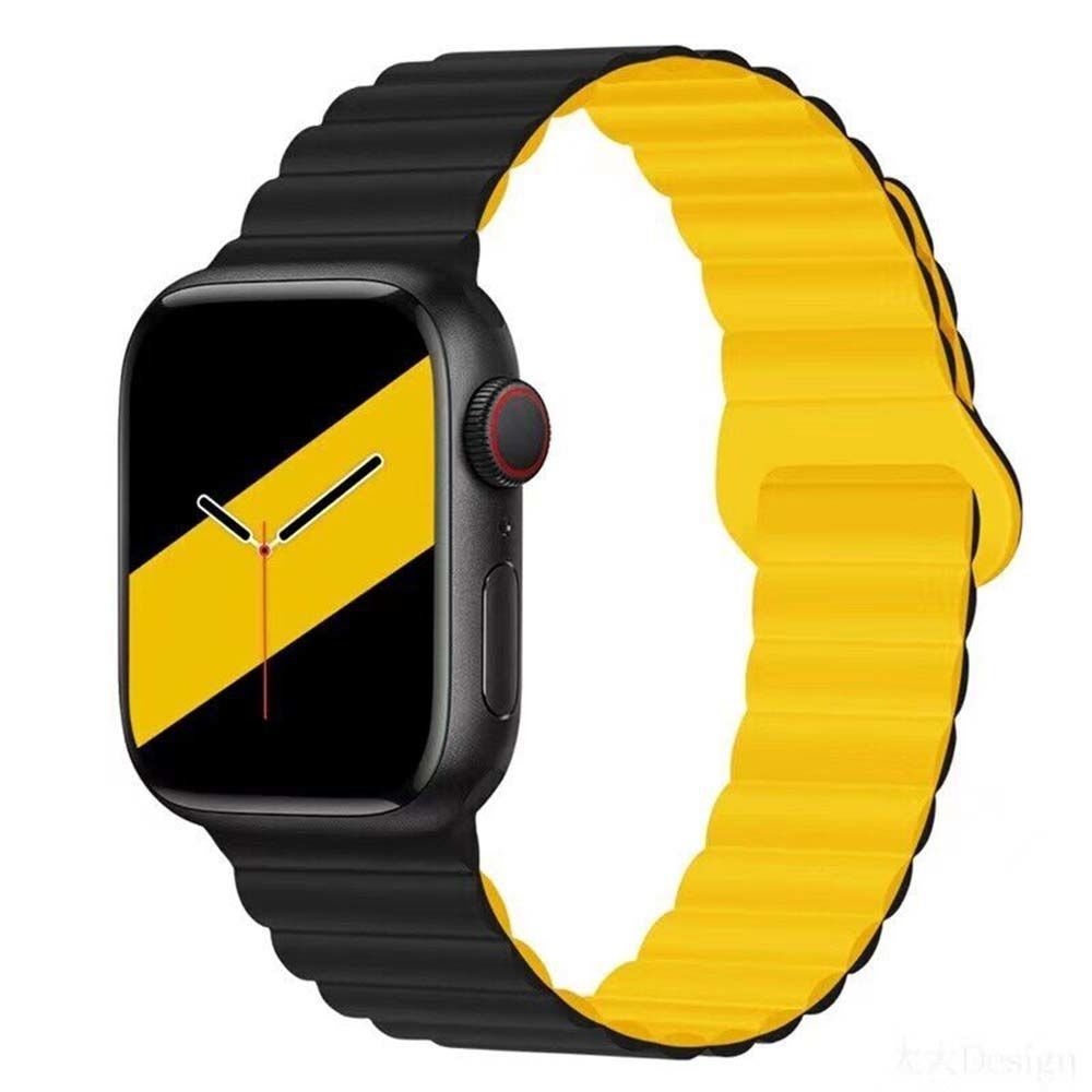 Apple Watch 38-40-41mm TWO Magnetli Silikon Kordon Siyah-Sarı