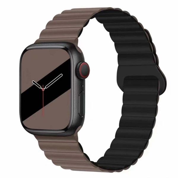 Apple Watch 38-40-41mm TWO Magnetli Silikon Kordon Kahverengi-Siyah
