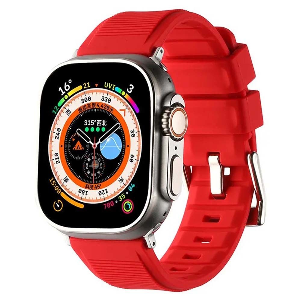 Apple Watch 49mm-45mm-44mm-42mm Rugged Silikon Kordon Kırmızı
