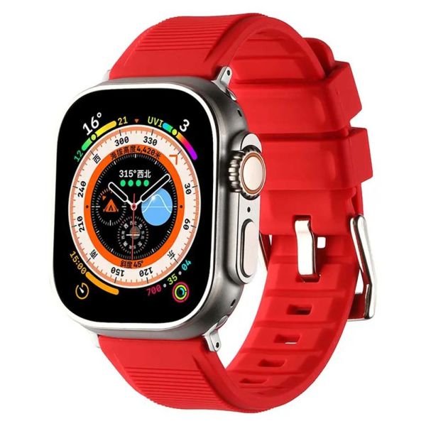 Apple Watch 49mm-45mm-44mm-42mm Rugged Silikon Kordon Kırmızı