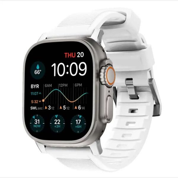 Apple Watch 49mm-45mm-44mm-42mm Rugged Silikon Kordon Beyaz
