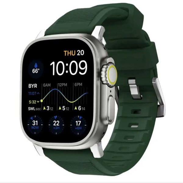 Apple Watch 49mm-45mm-44mm-42mm Rugged Silikon Kordon Koyu Yeşil