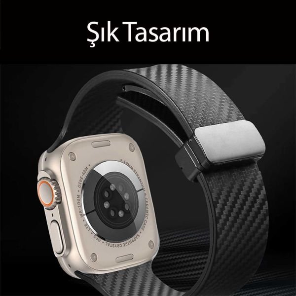 Apple Watch 49/45/44/42mm Karbon Tasarım PRO Magnetli Silikon Kordon
