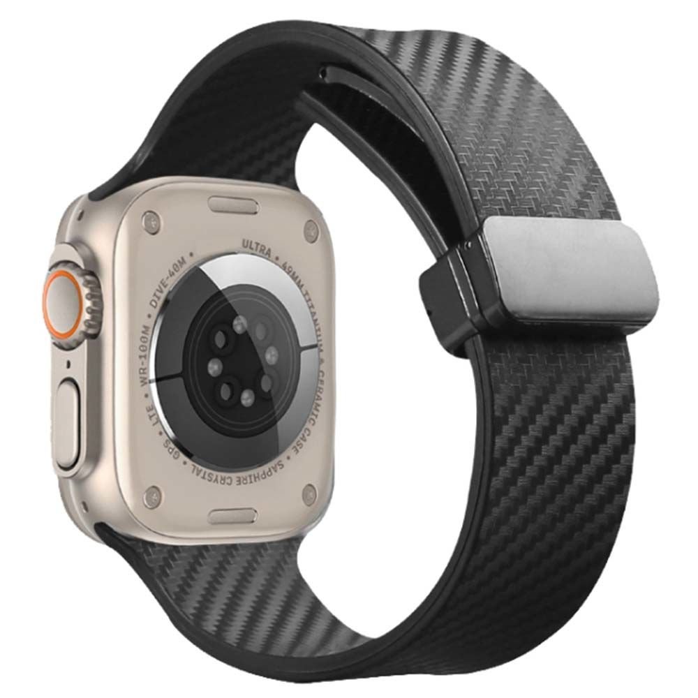 Apple Watch 49/45/44/42mm Karbon Tasarım PRO Magnetli Silikon Kordon Siyah