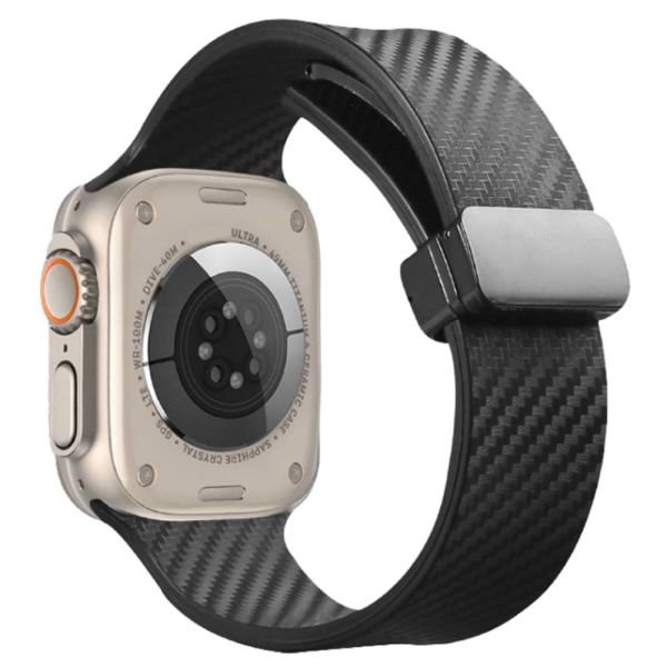Apple Watch 49/45/44/42mm Karbon Tasarım PRO Magnetli Silikon Kordon Siyah