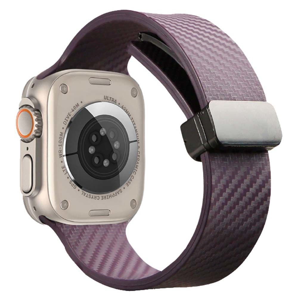 Apple Watch 49/45/44/42mm Karbon Tasarım PRO Magnetli Silikon Kordon Derin Mor
