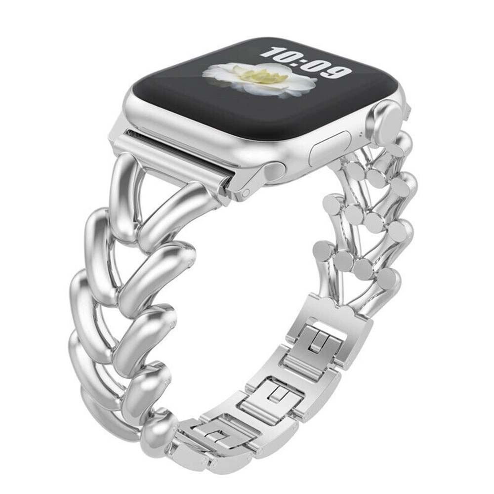 Apple Watch 44-45-42-49mm Metal Başak Desen Metal Kordon Gümüş