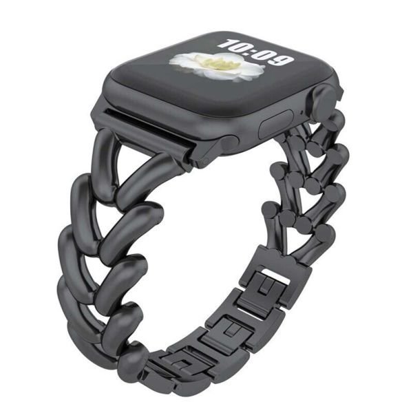 Apple Watch 44-45-42-49mm Metal Başak Desen Metal Kordon Siyah