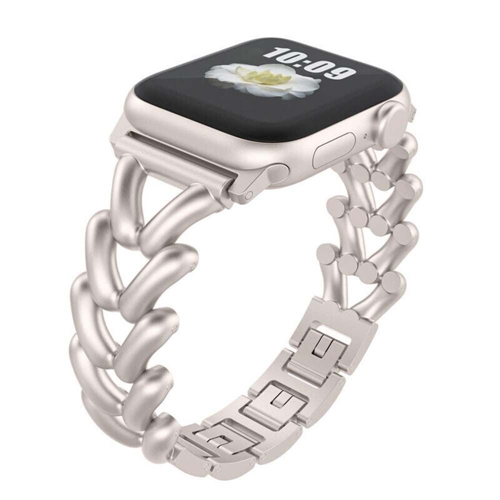 Apple Watch 44-45-42-49mm Metal Başak Desen Metal Kordon Starlight