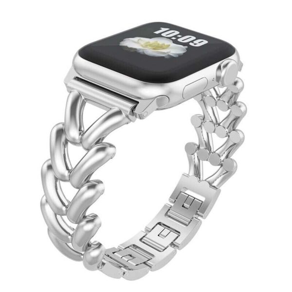 Apple Watch 38-40-41mm Metal Başak Desen Metal Kordon Gümüş