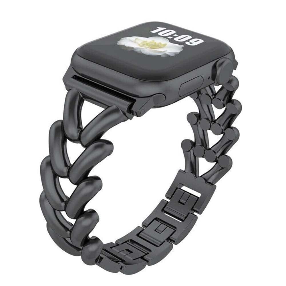 Apple Watch 38-40-41mm Metal Başak Desen Metal Kordon Siyah