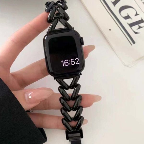 Apple Watch 38-40-41mm Metal Başak Desen Metal Kordon Siyah