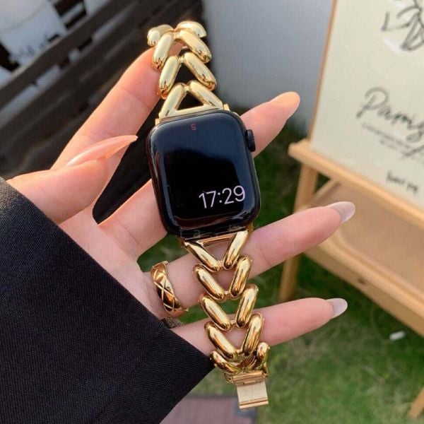 Apple Watch 38-40-41mm Metal Başak Desen Metal Kordon Gold