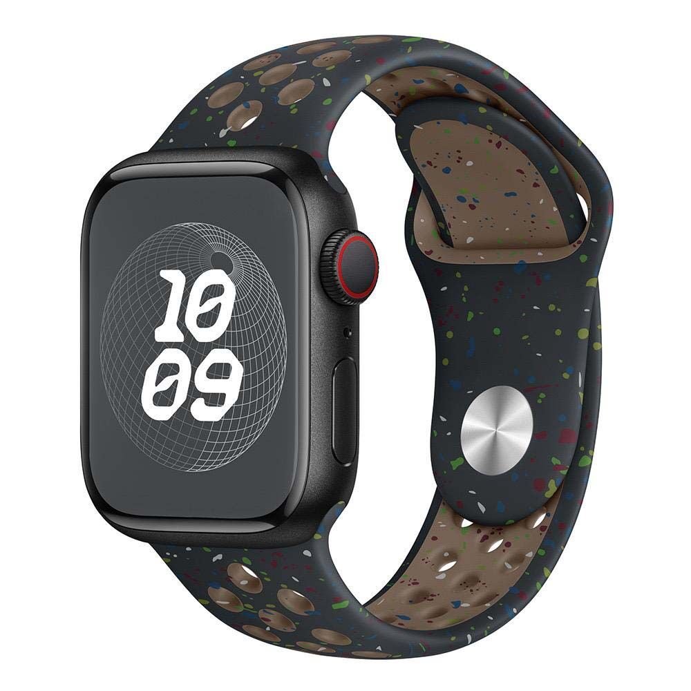 Apple Watch 42-44-45-49mm Benekli Nike Delikli Silikon Kordon Siyah