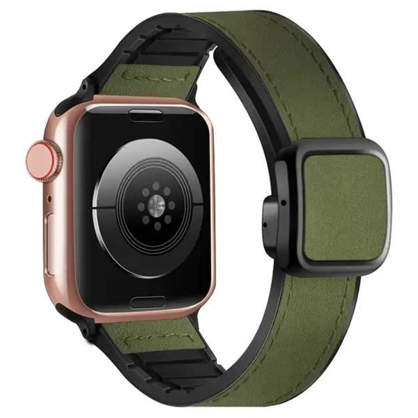 Apple Watch 49-45-44-42mm Sweet Deri Mıknatıslı Kordon Koyu Yeşil
