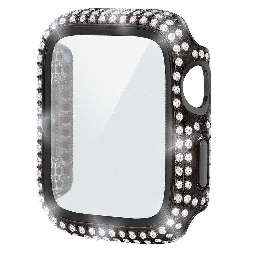Apple Watch 45-44-40-41mm Komple Taşlı Kasa Ekran Koruyucu 45mm - Siyah