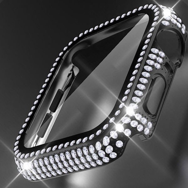 Apple Watch 45-44-40-41mm Komple Taşlı Kasa Ekran Koruyucu 41mm - Siyah