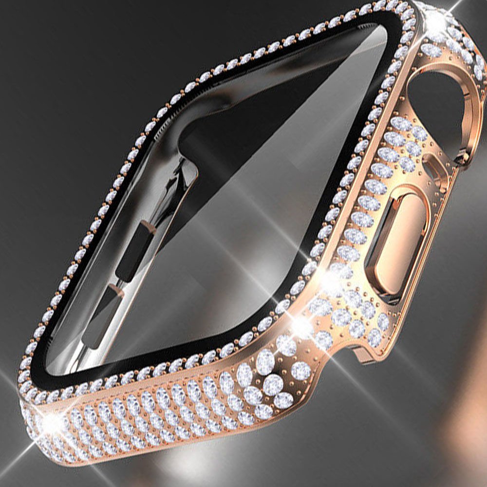 Apple Watch 45-44-40-41mm Komple Taşlı Kasa Ekran Koruyucu 44mm - Gold