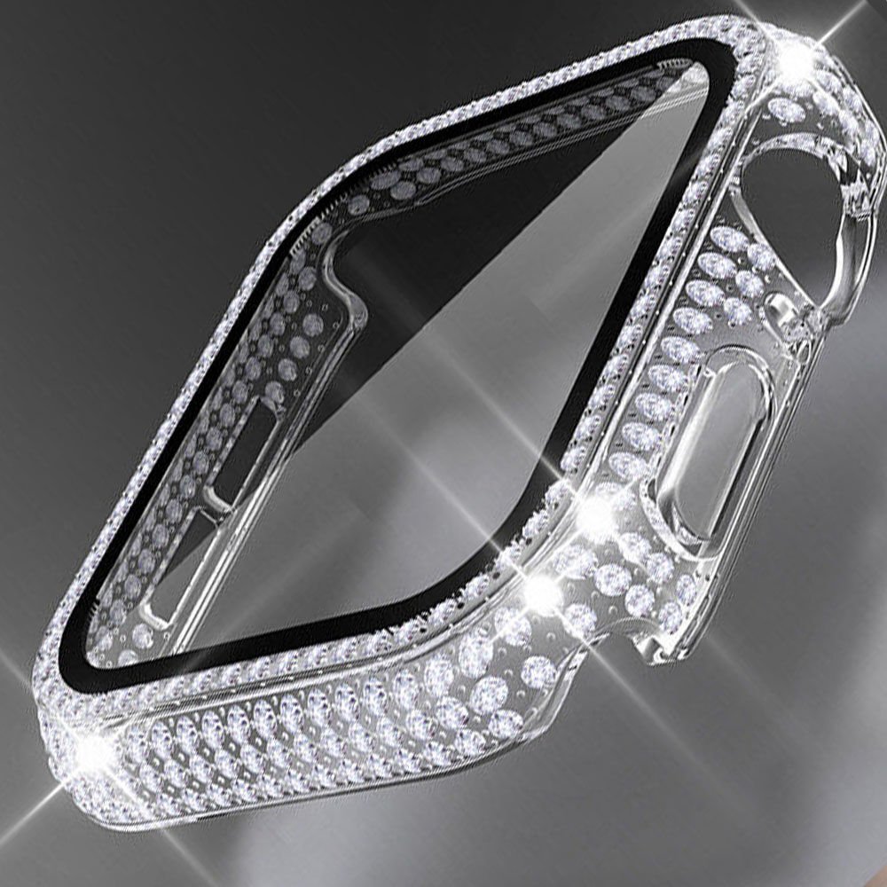 Apple Watch 45-44-40-41mm Komple Taşlı Kasa Ekran Koruyucu 45mm - Şeffaf