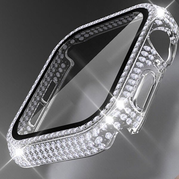 Apple Watch 45-44-40-41mm Komple Taşlı Kasa Ekran Koruyucu 45mm - Şeffaf