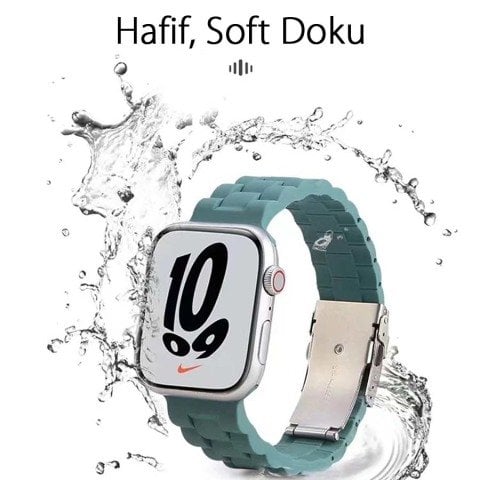 Apple Watch 45/44/42mm 3B Baklalı Silikon Metal Klipsli Kordon