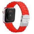 Apple Watch 38/40/41mm 3B Baklalı Silikon Metal Klipsli Kordon Kırmızı