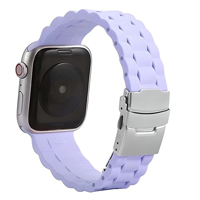 Apple Watch 38/40/41mm 3B Baklalı Silikon Metal Klipsli Kordon Lila