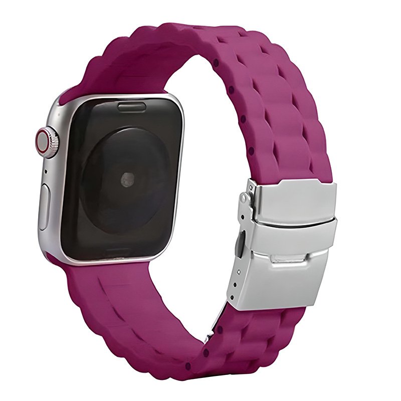 Apple Watch 38/40/41mm 3B Baklalı Silikon Metal Klipsli Kordon Mürdüm