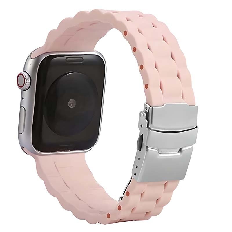 Apple Watch 38/40/41mm 3B Baklalı Silikon Metal Klipsli Kordon Pembe