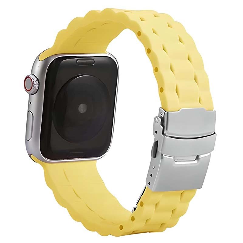 Apple Watch 38/40/41mm 3B Baklalı Silikon Metal Klipsli Kordon Sarı