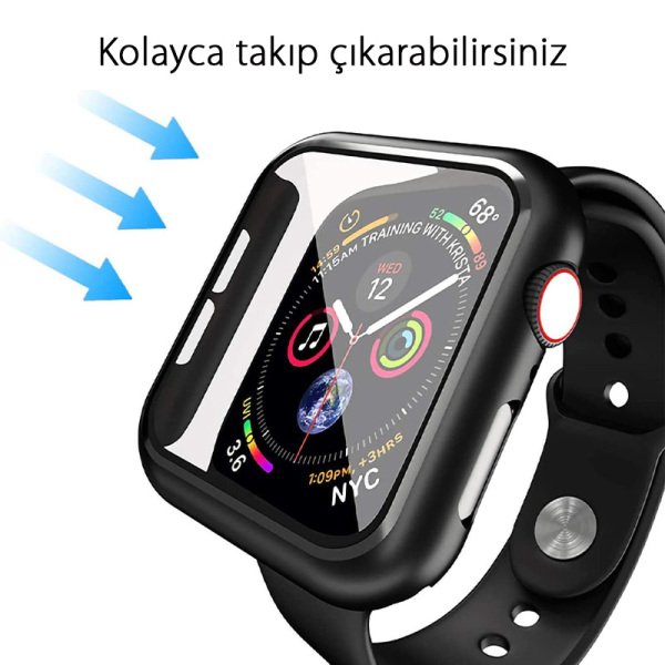Apple Watch 44mm Mat 360 Mat Kasa Ekran Koruyucu Siyah