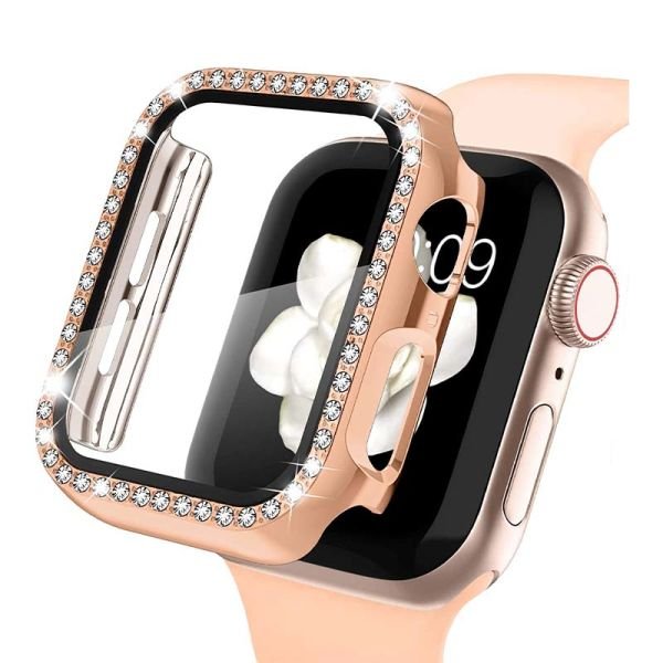 Apple Watch 45mm Diamon Taşlı Parlak Ekran Koruyucu Kasa Rose