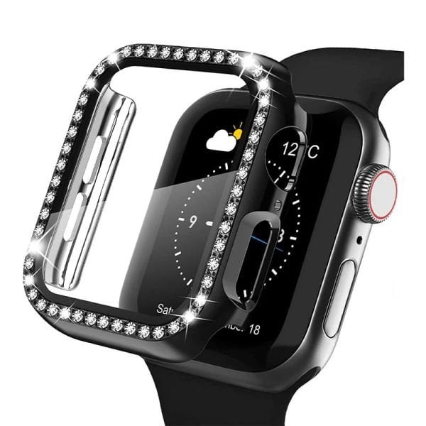 Apple Watch 44mm Diamon Taşlı Parlak Ekran Koruyucu Kasa Siyah
