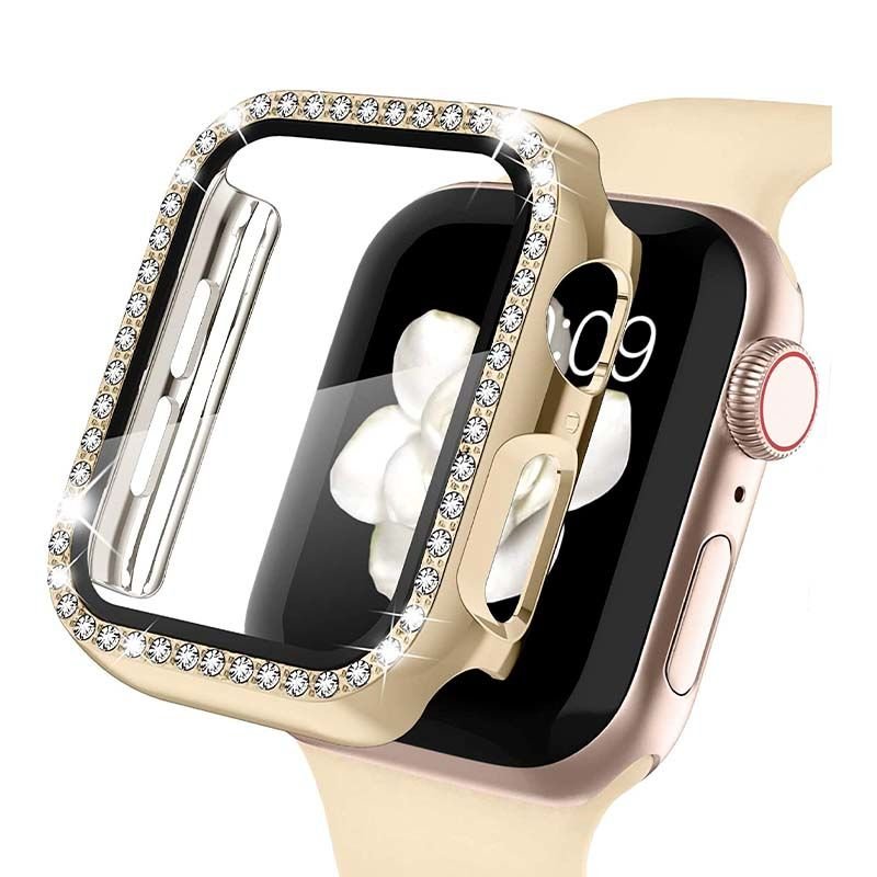 Apple Watch 40mm Diamon Taşlı Parlak Ekran Koruyucu Kasa Gold