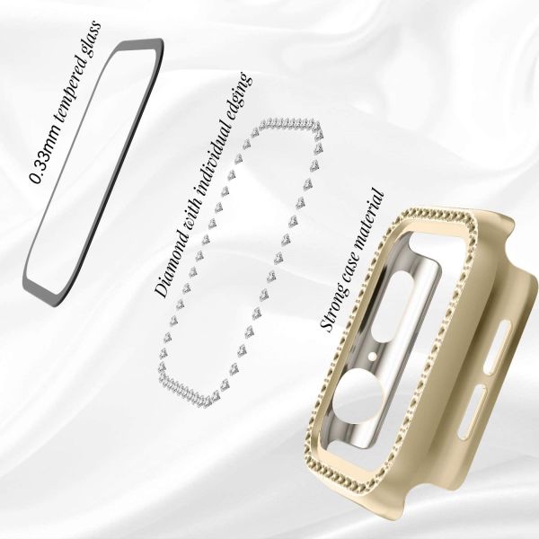 Apple Watch 42mm Diamon Taşlı Parlak Ekran Koruyucu Kasa Gold