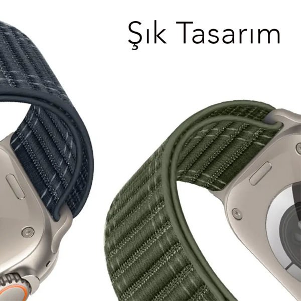 Apple Watch 44-45-46-49mm STR-18 Bakla Hasır Cırt Dokuma Kordon