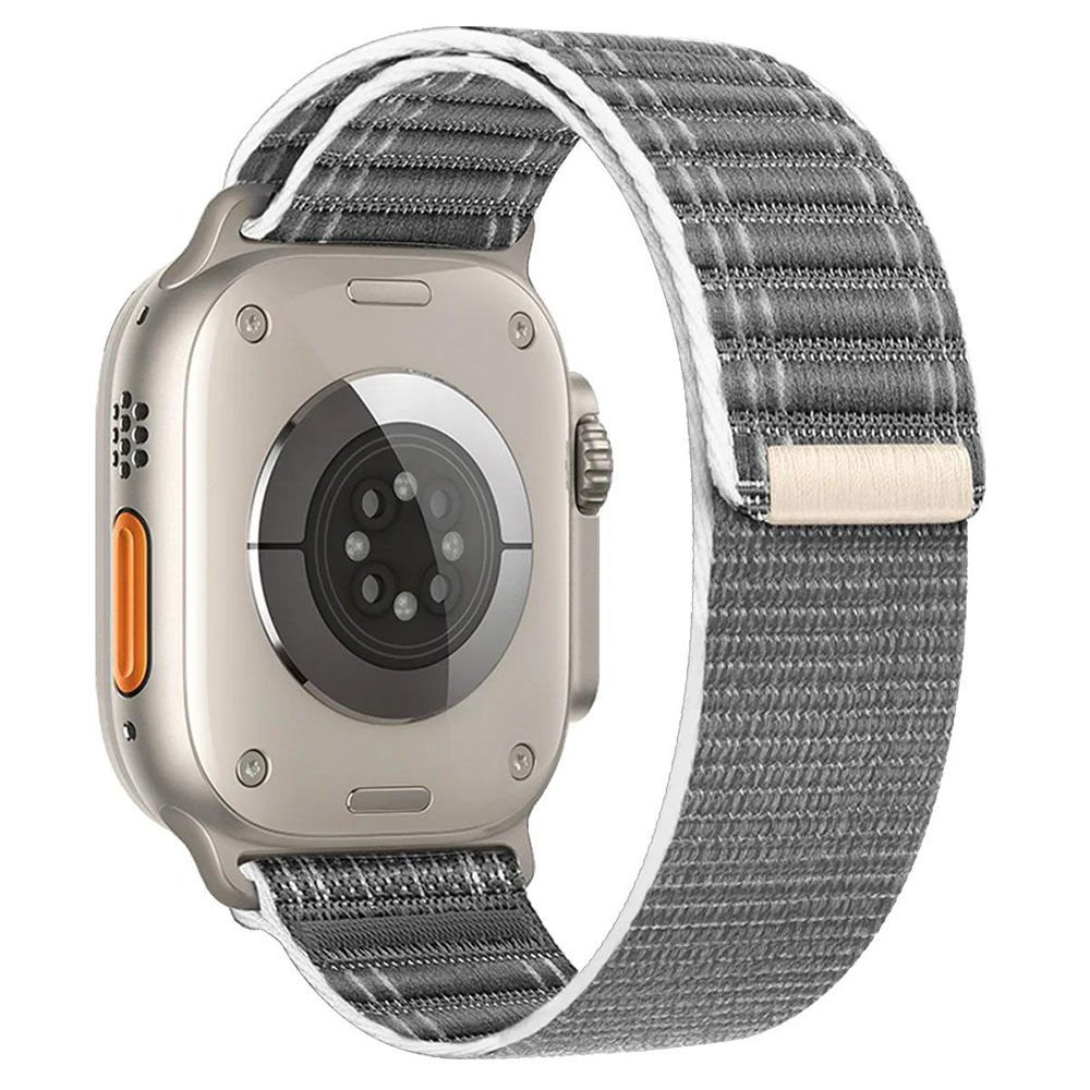 Apple Watch 44-45-46-49mm STR-18 Bakla Hasır Cırt Dokuma Kordon Gri