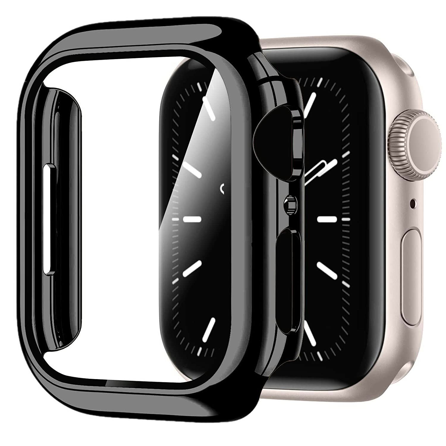 Apple Watch 44mm Shine Case Parlak Kasa Ekran Koruyucu Siyah