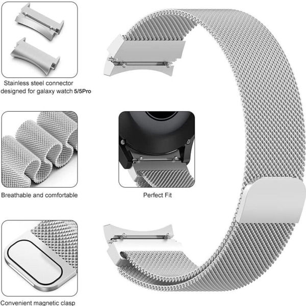 Samsung Galaxy Watch 4 / Watch 5 / PRO Milan Metal Hasır Kordon Gümüş