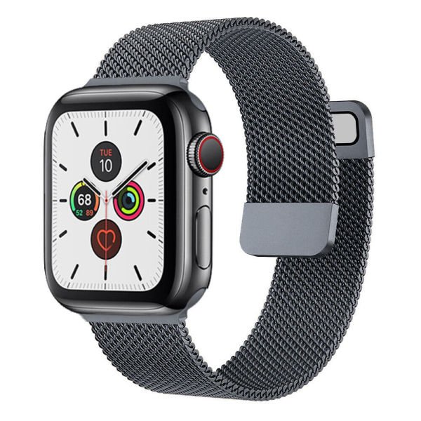 Apple Watch 42-44-45-49mm Milan Metal Hasır Kordon Koyu Gri