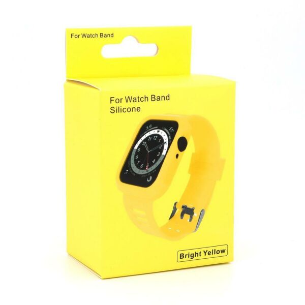 Apple Watch 45-44-42mm Kasalı Silikon Full  Kordon Sarı