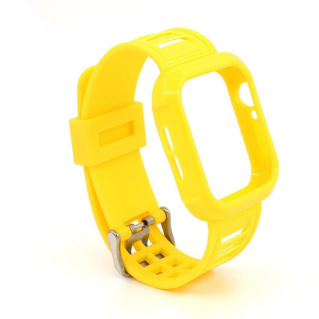 Apple Watch 45-44-42mm Kasalı Silikon Full  Kordon Sarı