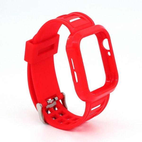 Apple Watch 45-44-42mm Kasalı Silikon Full  Kordon Kırmızı