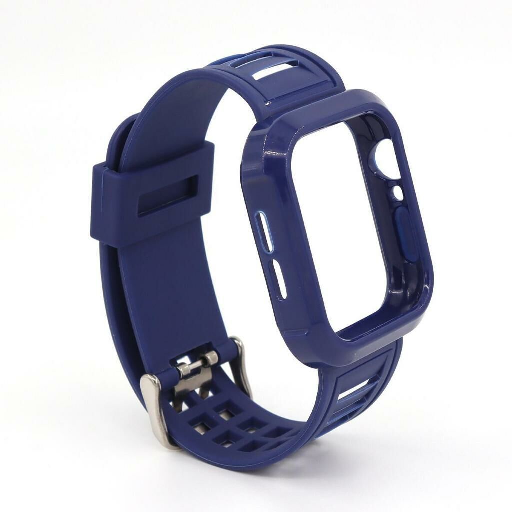 Apple Watch 45-44-42mm Kasalı Silikon Full  Kordon Lacivert