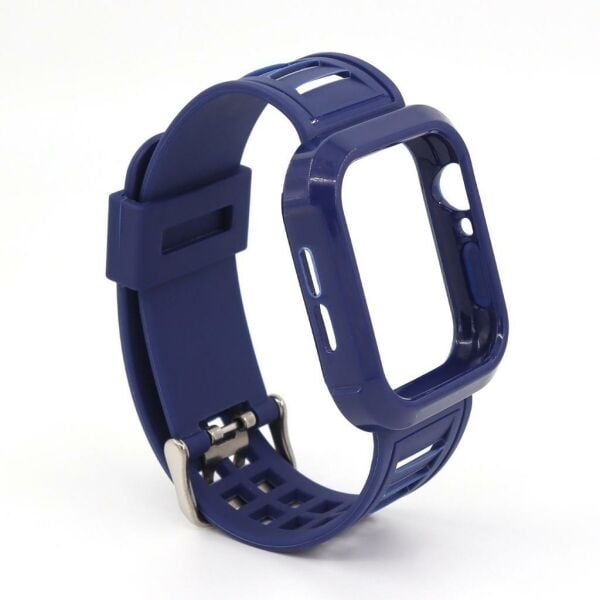 Apple Watch 45-44-42mm Kasalı Silikon Full  Kordon Lacivert